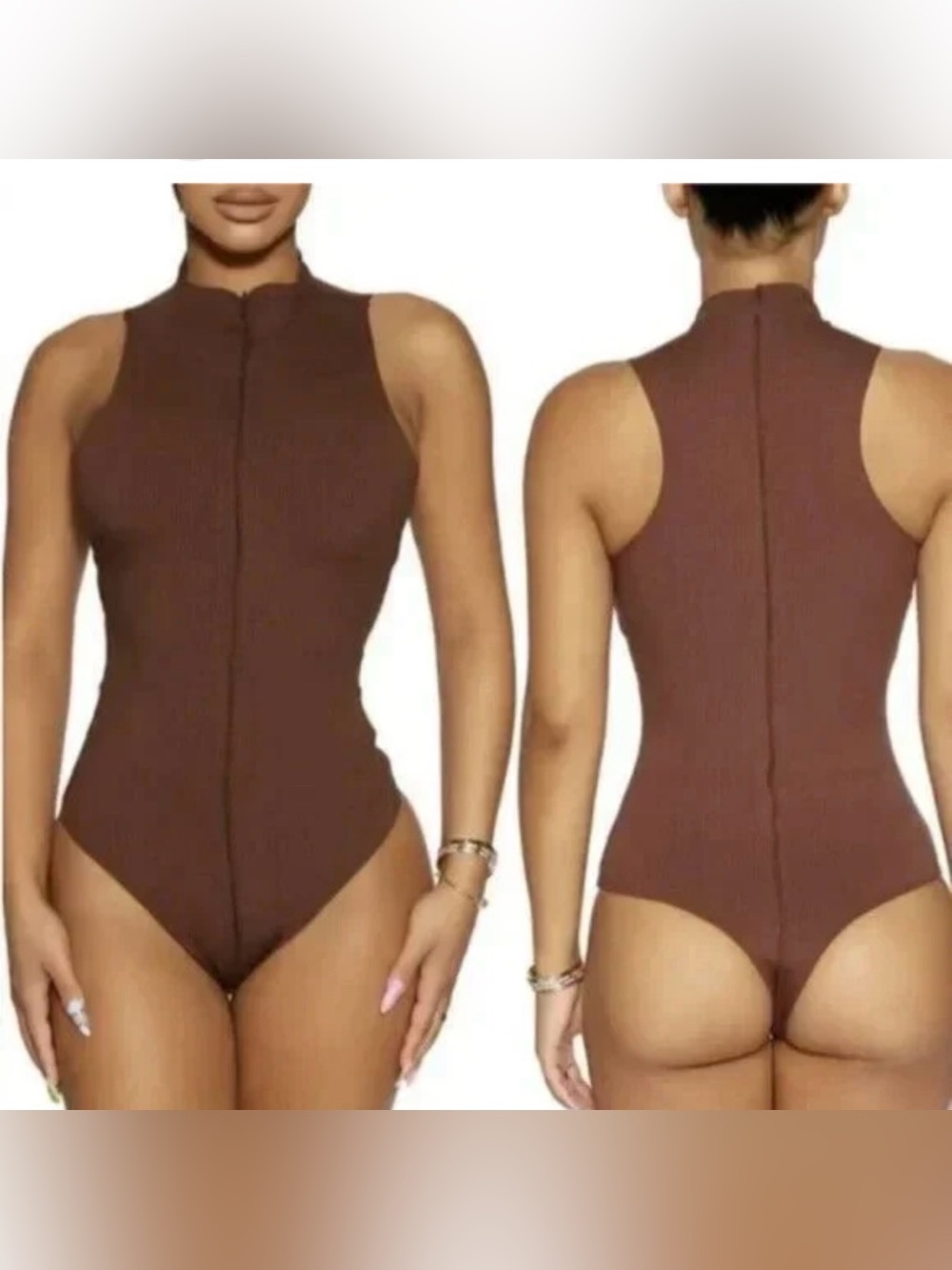 NAKED WARDROBE Get Snatched Rib Bodysuit Ribbed High-Neck Sleeveless Bodysuit M